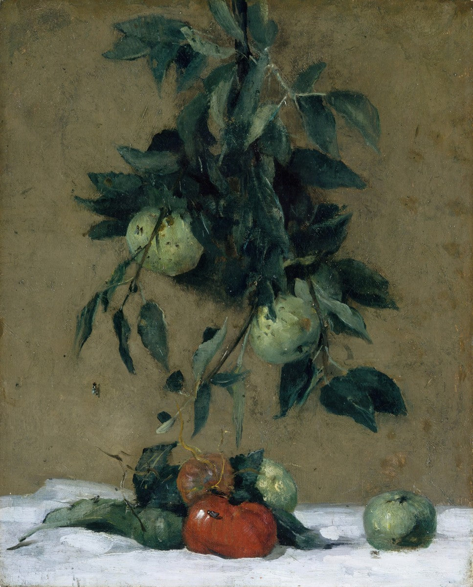 still life bottle with apples