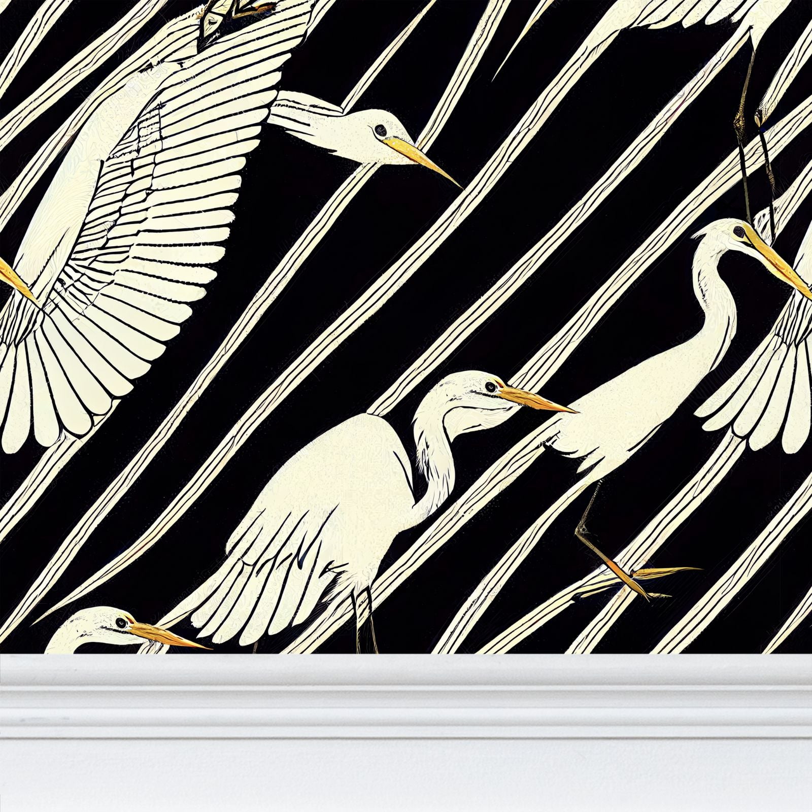 Egrets At Night, Black Wallpaper