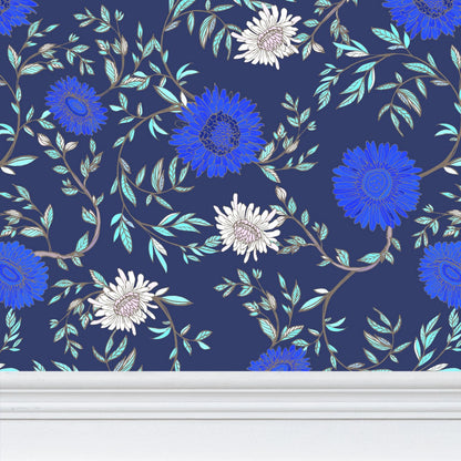 Chrysanthemum Wallpaper, Van Gogh Blue