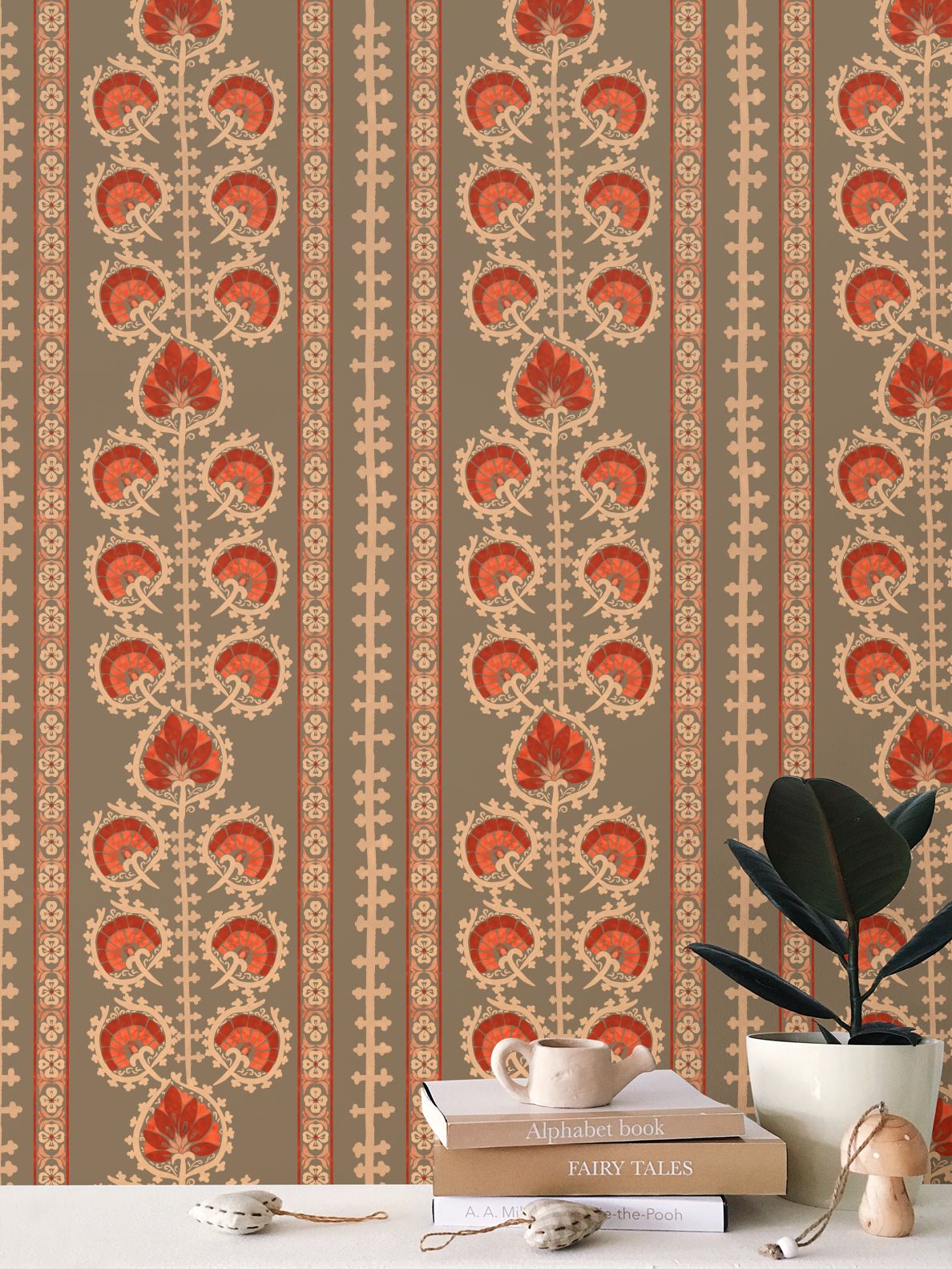 Moroccan Floral Wallpaper, Olive