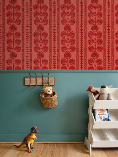 Moroccan Floral Wallpaper, Rust Reds