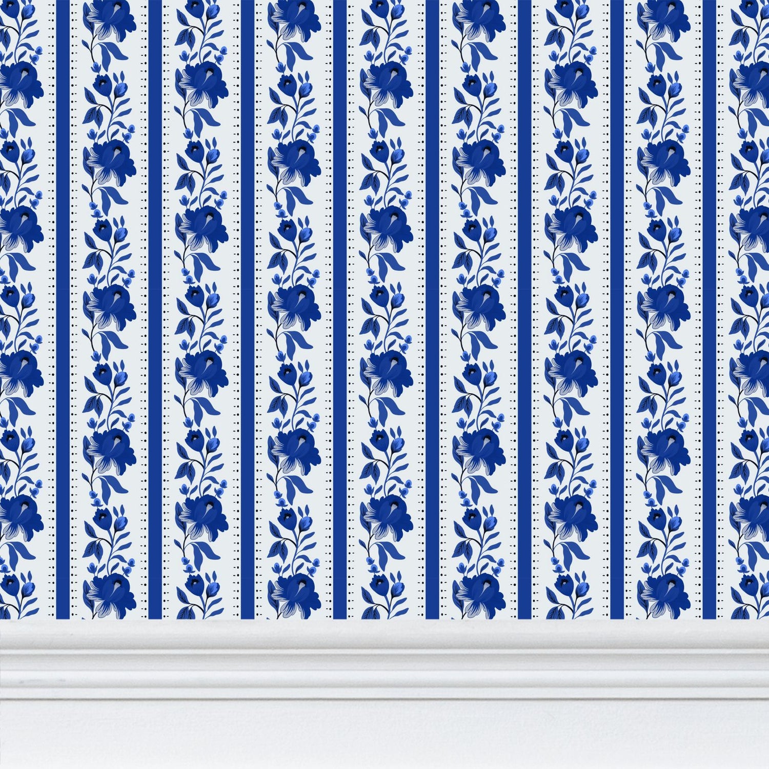 Scandi Florals, Vintage Blue Wallpaper