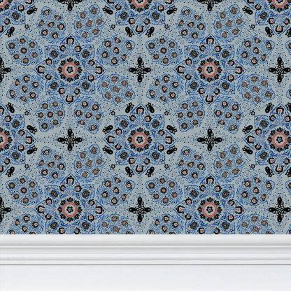 Moroccan Tile, Light Blue Wallpaper