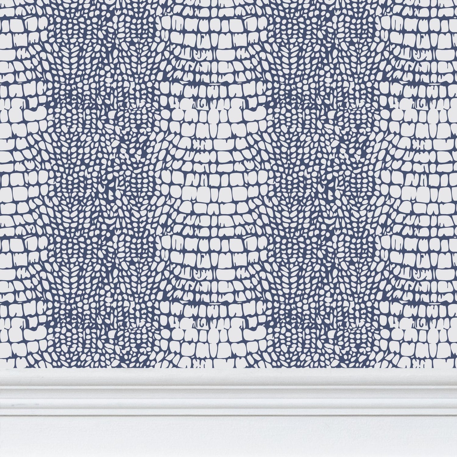 Snakeskin, Navy White Wallpaper