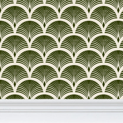 Art Deco Fan, Olive Green Wallpaper