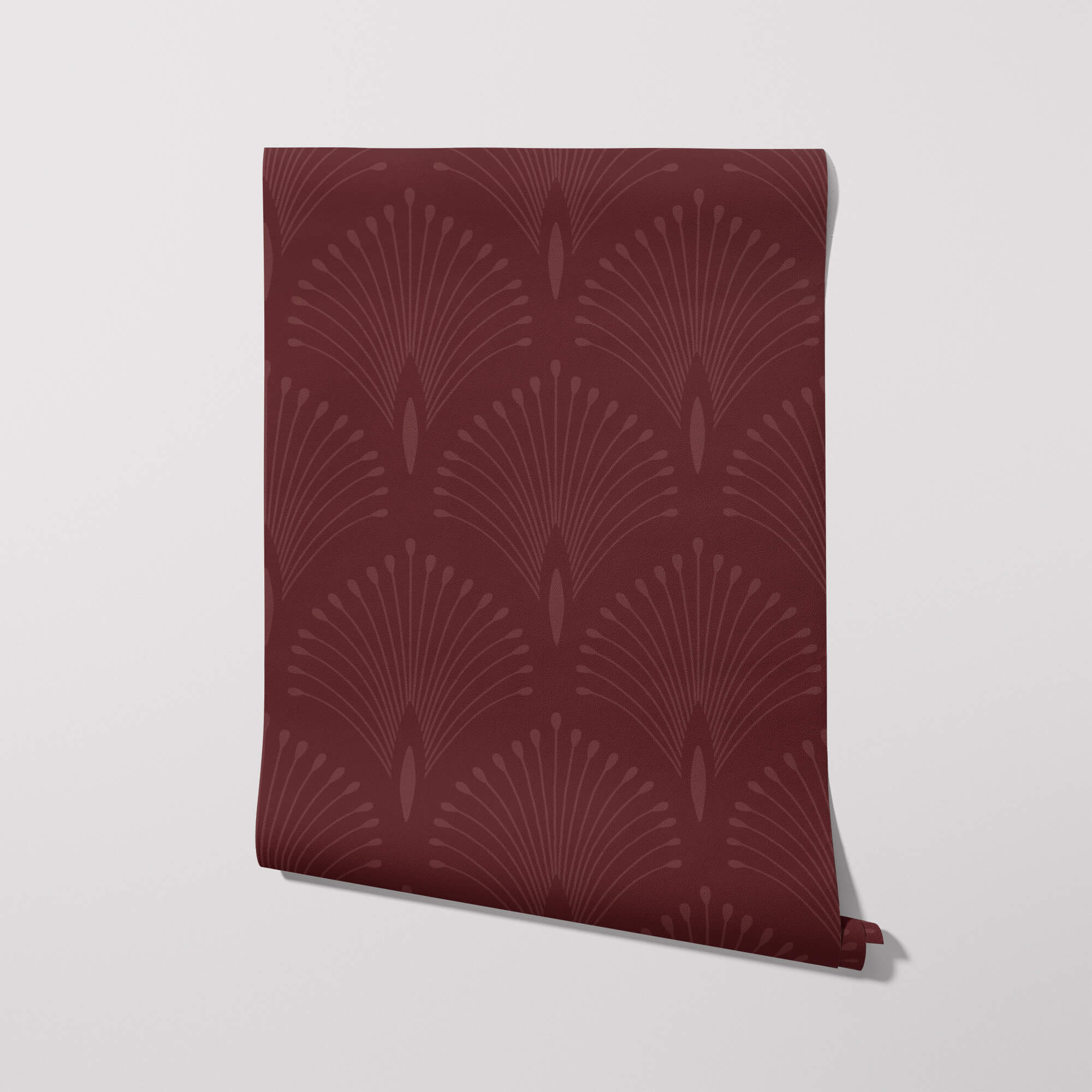 Art Deco Peacock Wallpaper, Cabernet and Rose