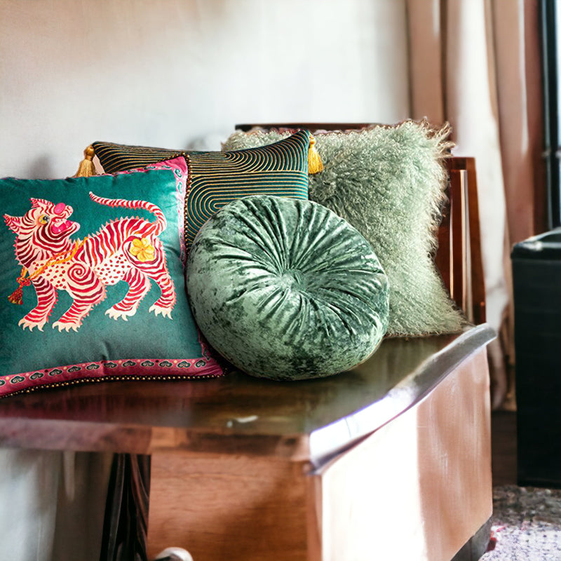Abstract Line Pillow Cover, Velvet with Tassels