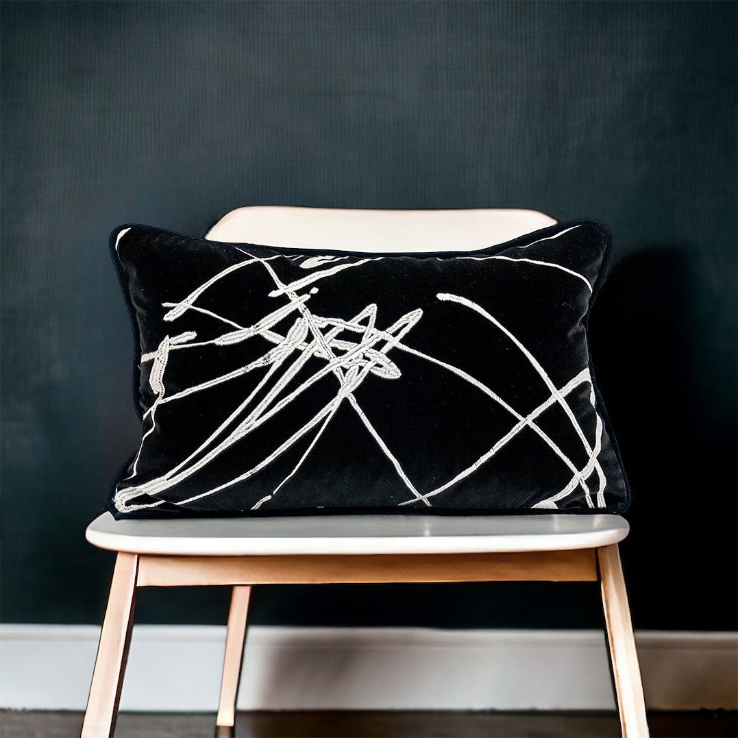 Modern Cut Velvet Pillow Black & White