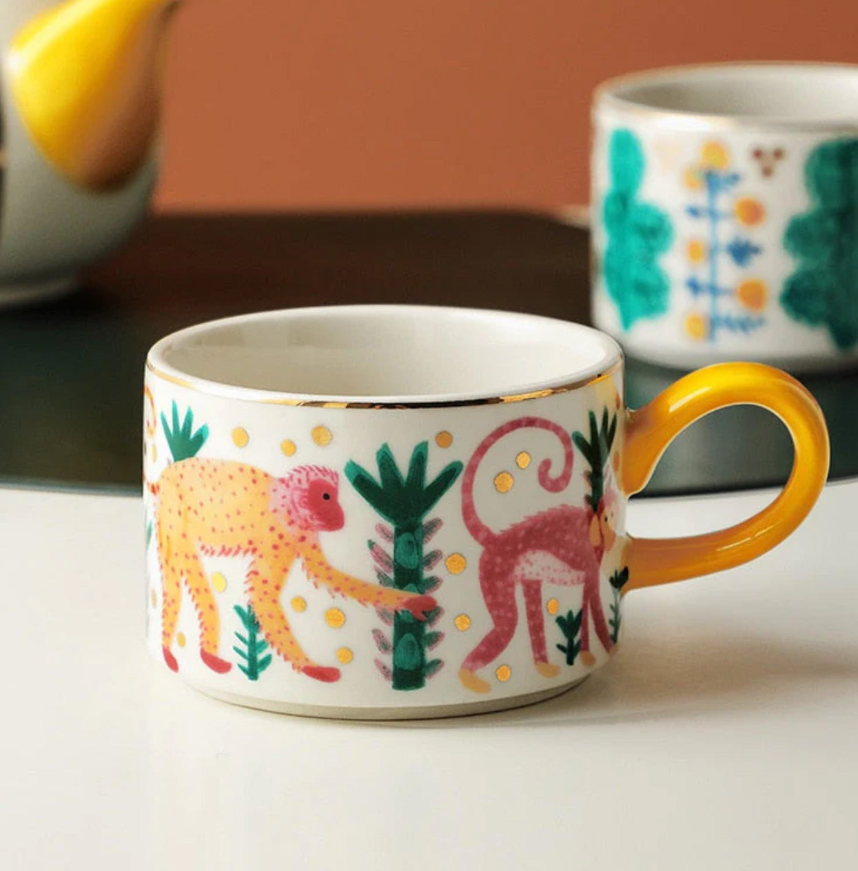 Exotica Tea for Two, Hand-Painted Tea Pot & Mugs Sets