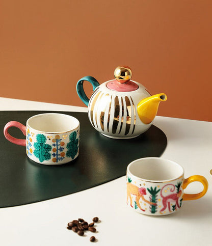 Exotica Tea for Two, Hand-Painted Tea Pot &amp; Mugs Sets