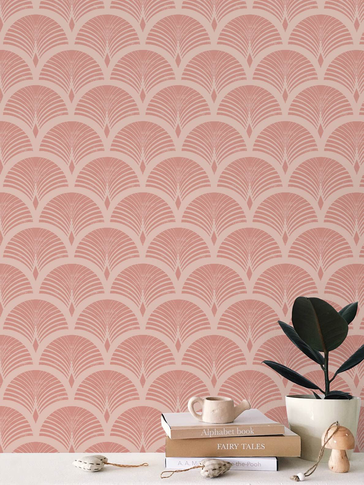 Classic Fan Wallpaper, Rose and Blush Pink