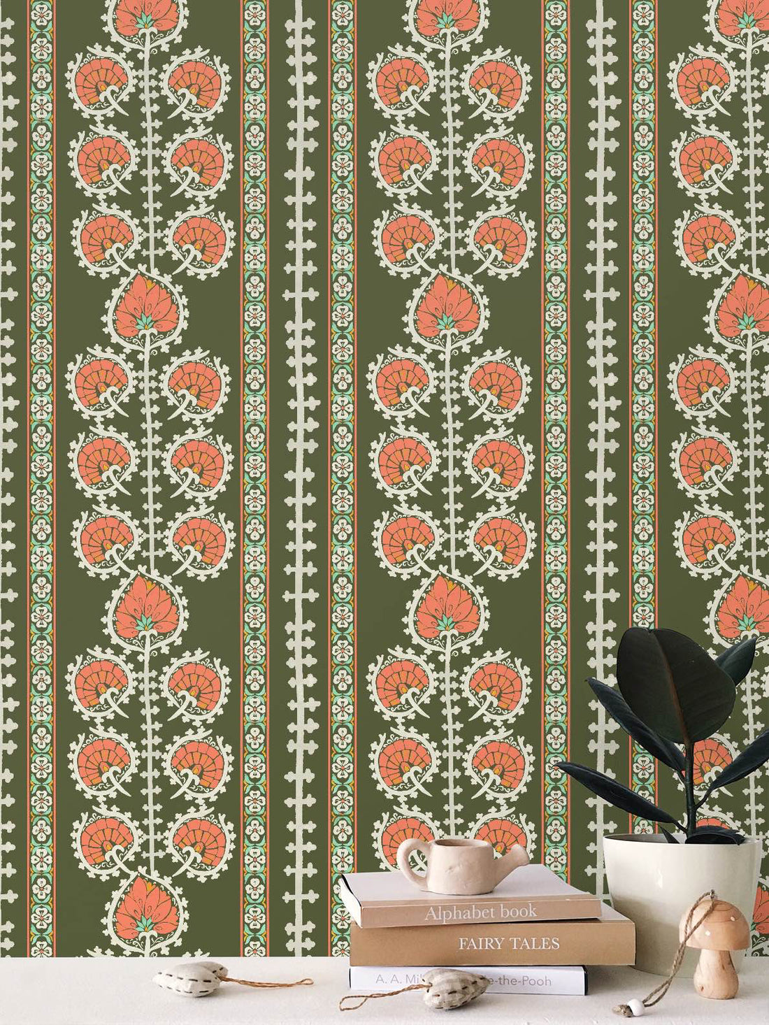 Moroccan Floral Wallpaper, Dark Olive