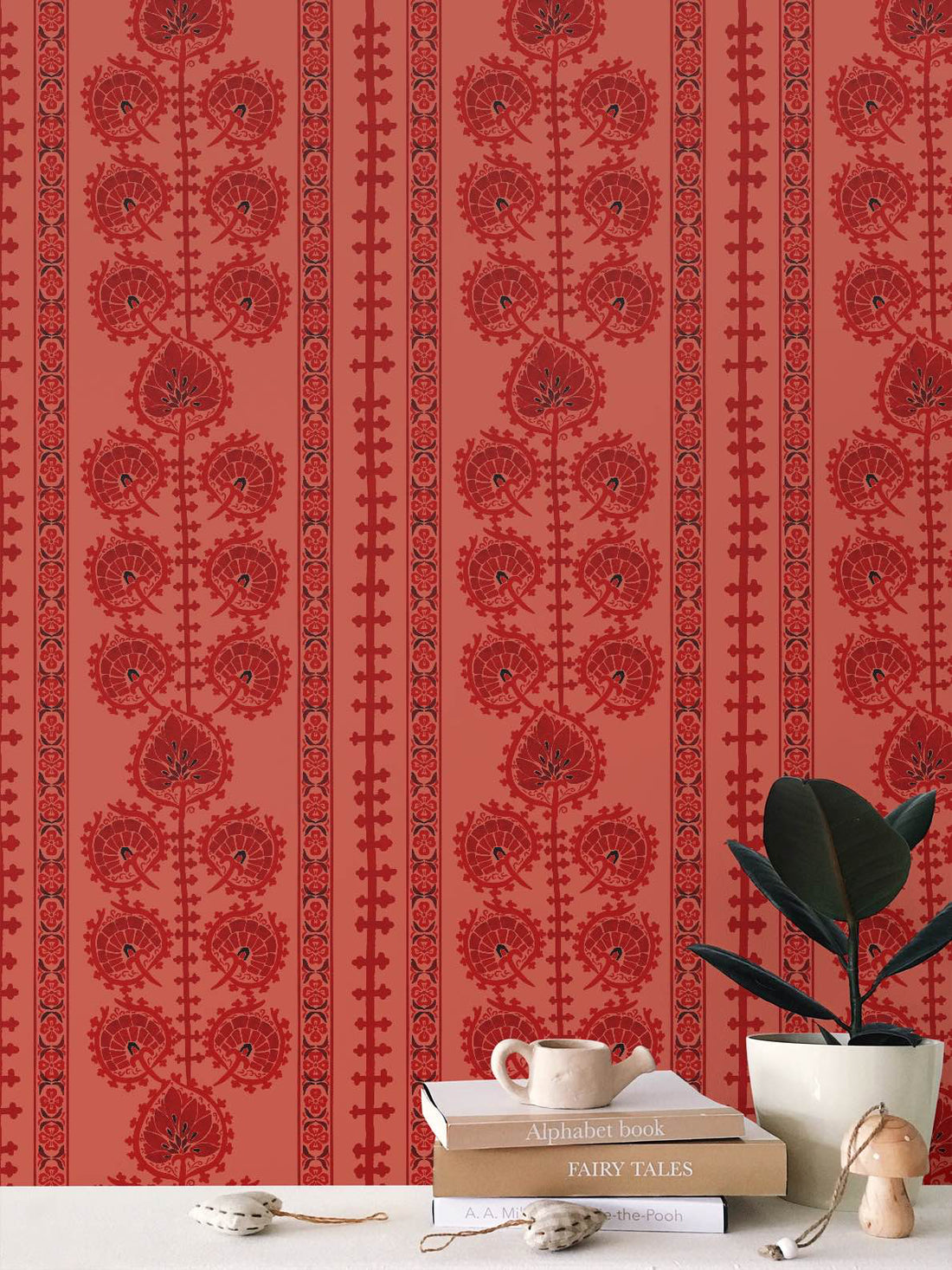 Moroccan Floral Wallpaper, Rust Reds