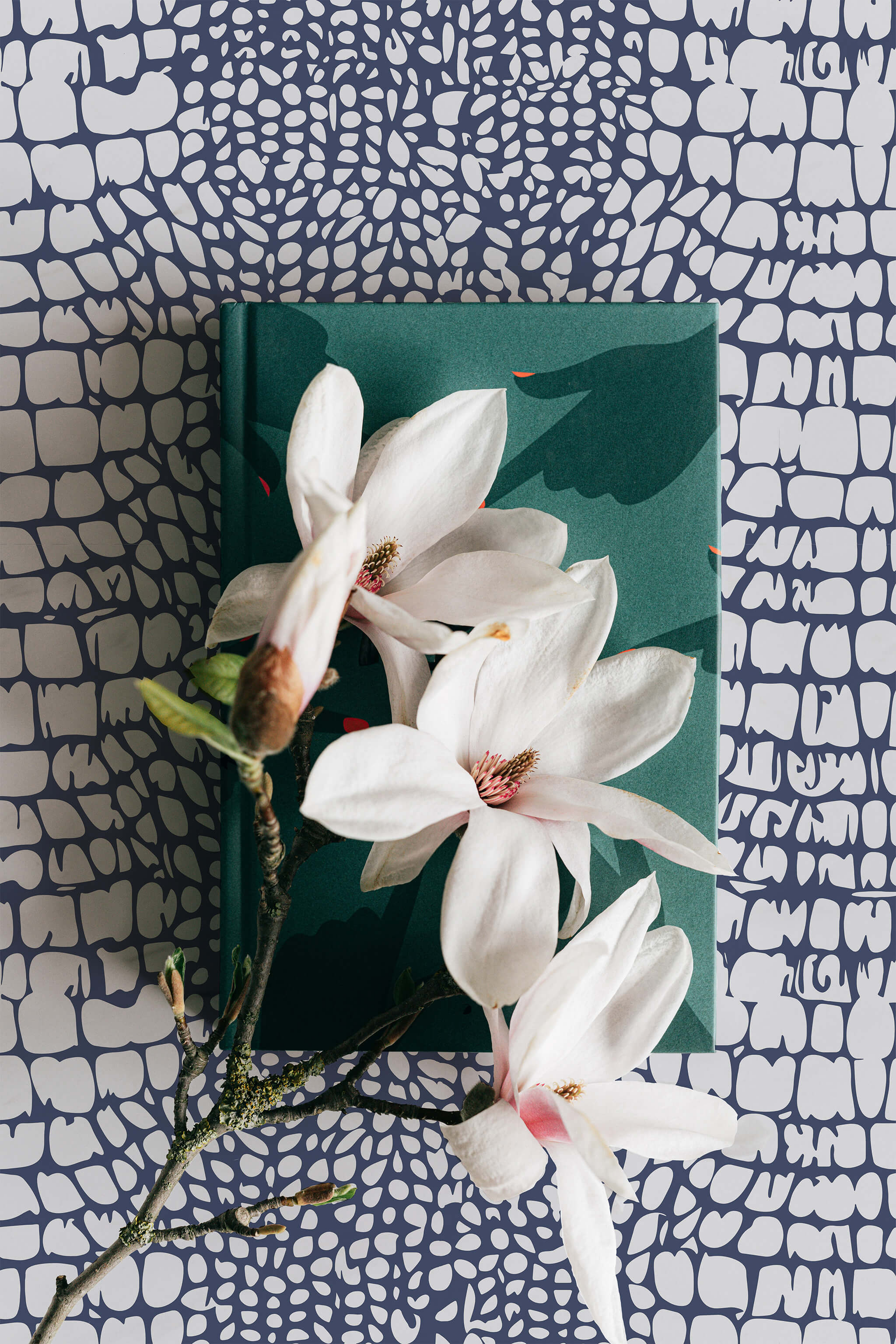 Snakeskin, Navy White Wallpaper