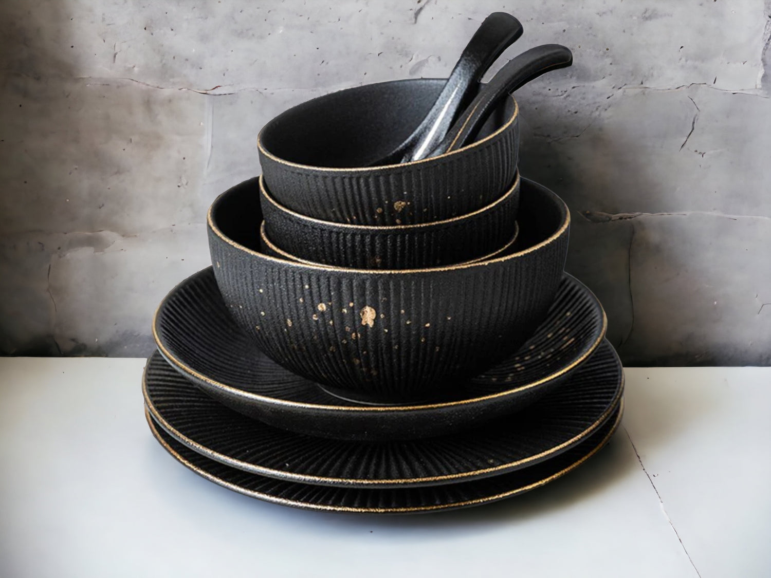 Matte Black &amp; Gold Handmade Ceramic Dishes