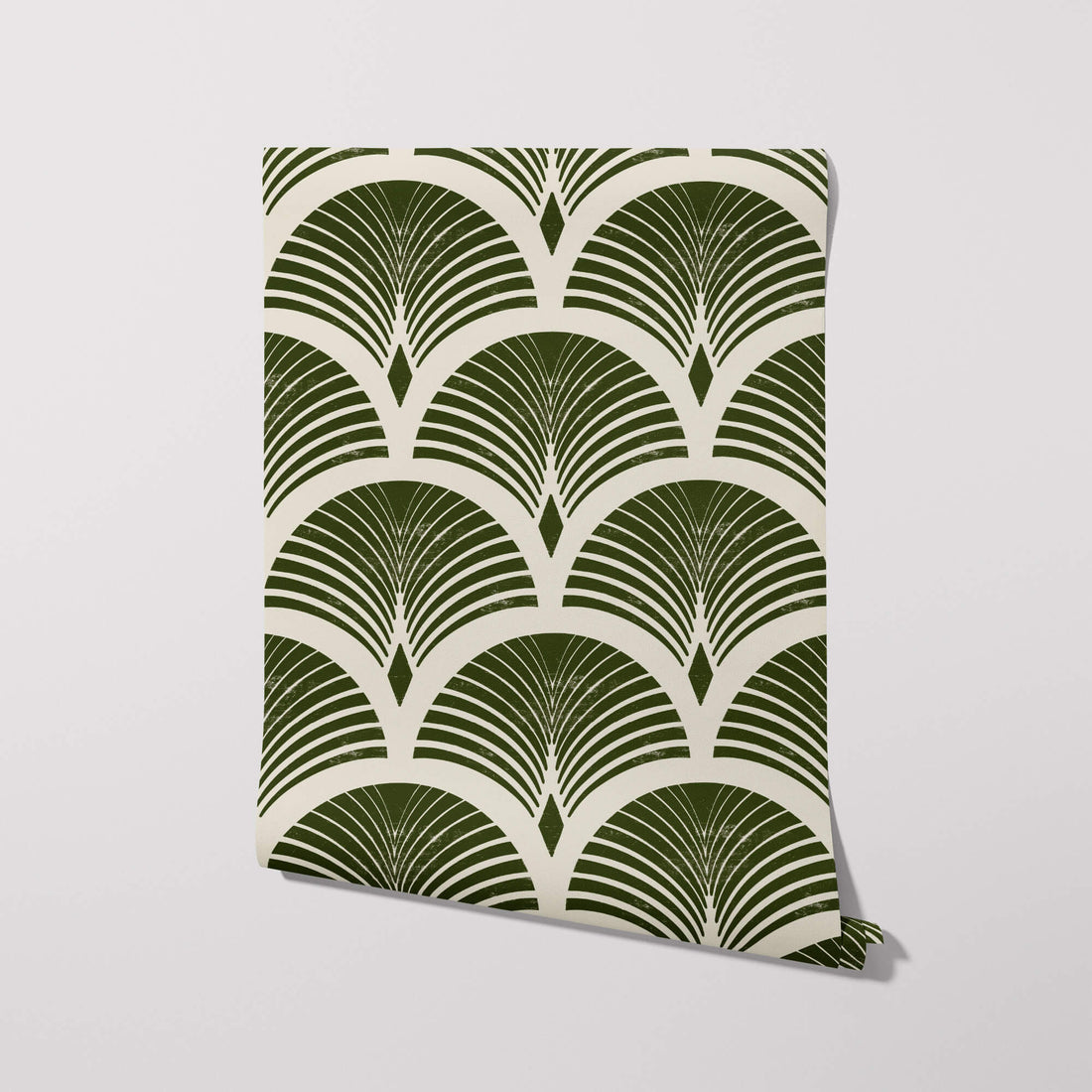 Art Deco Fan, Olive Green Wallpaper