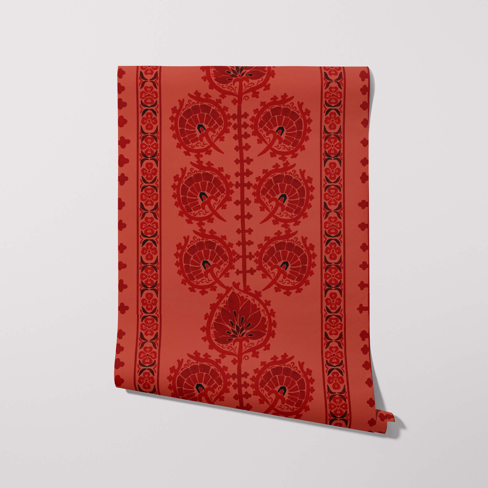 Moroccan Floral Wallpaper, Rust Reds