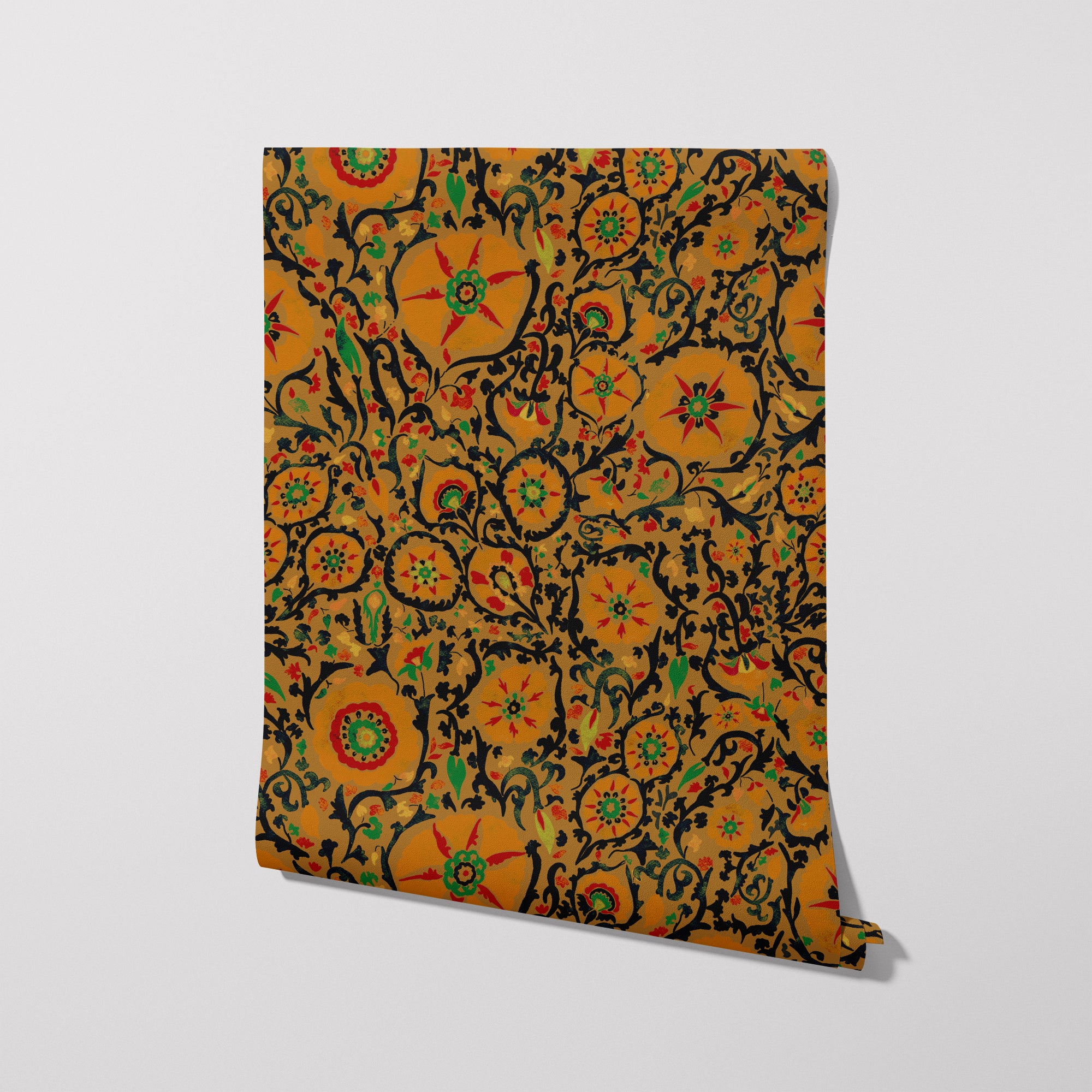 Suzani Floral Wallpaper, Mustard Yellow