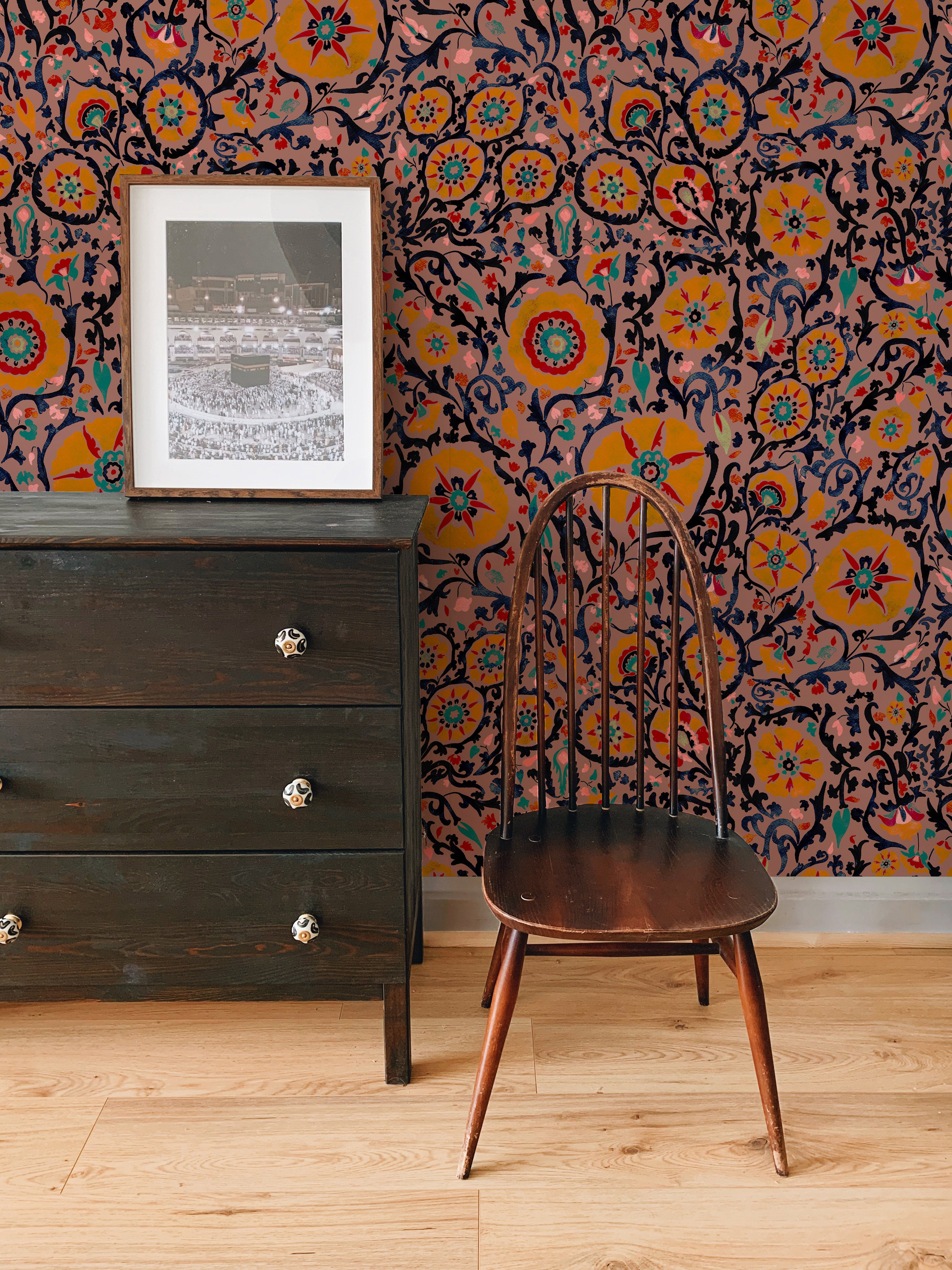 Suzani Floral Wallpaper, Pink