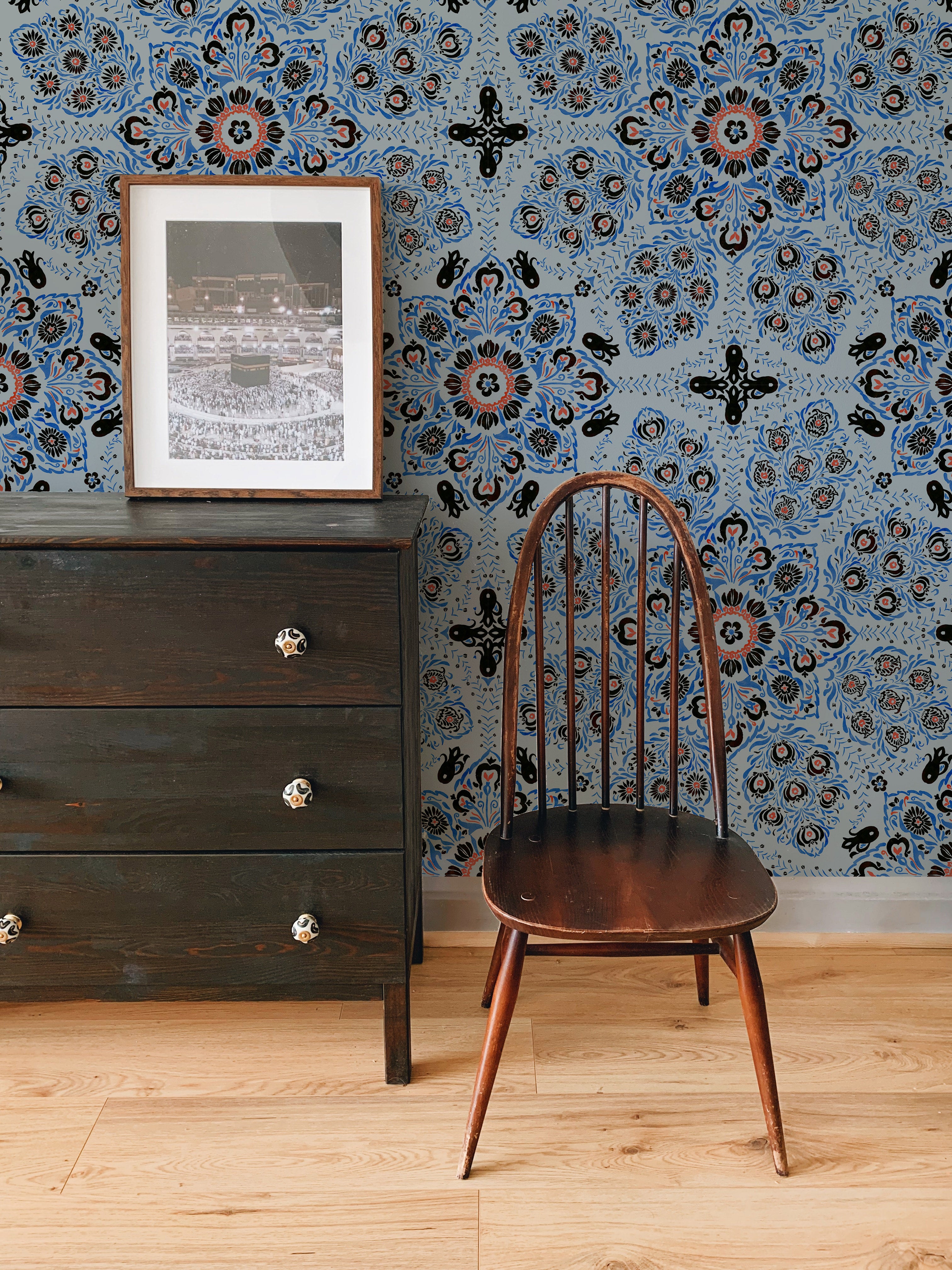 Moroccan Tile, Light Blue Wallpaper