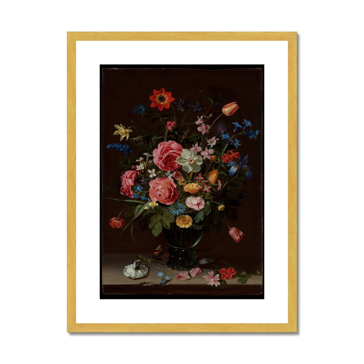 A Bouquet of Flowers, Clara Peeters, 1612 Antique Framed & Mounted Print