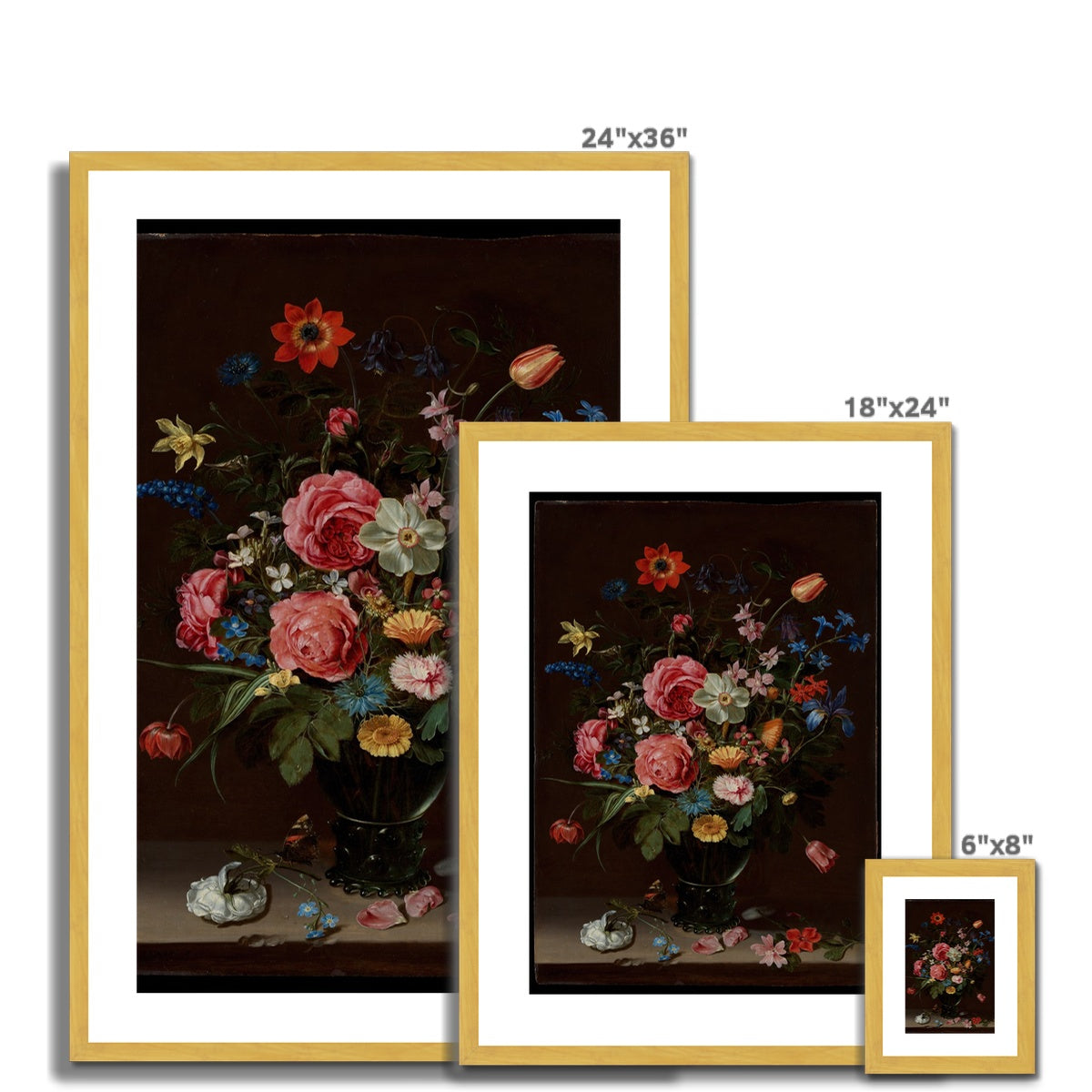 A Bouquet of Flowers, Clara Peeters, 1612 Antique Framed & Mounted Print