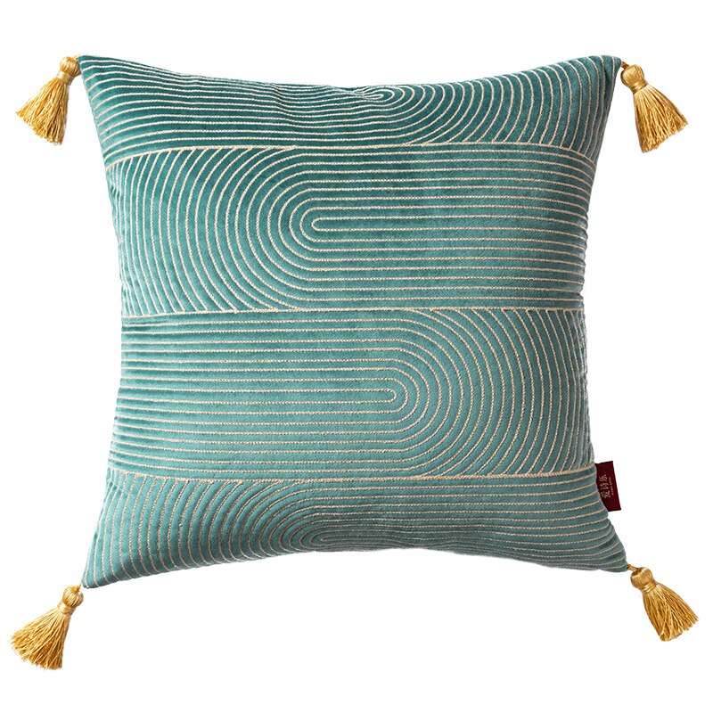 Abstract Line Pillow Cover, Velvet with Tassels Ramble & Roam