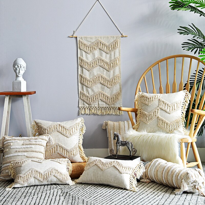Boheme Hand tufted Linen Throw Pillows with Tassels Ramble & Roam