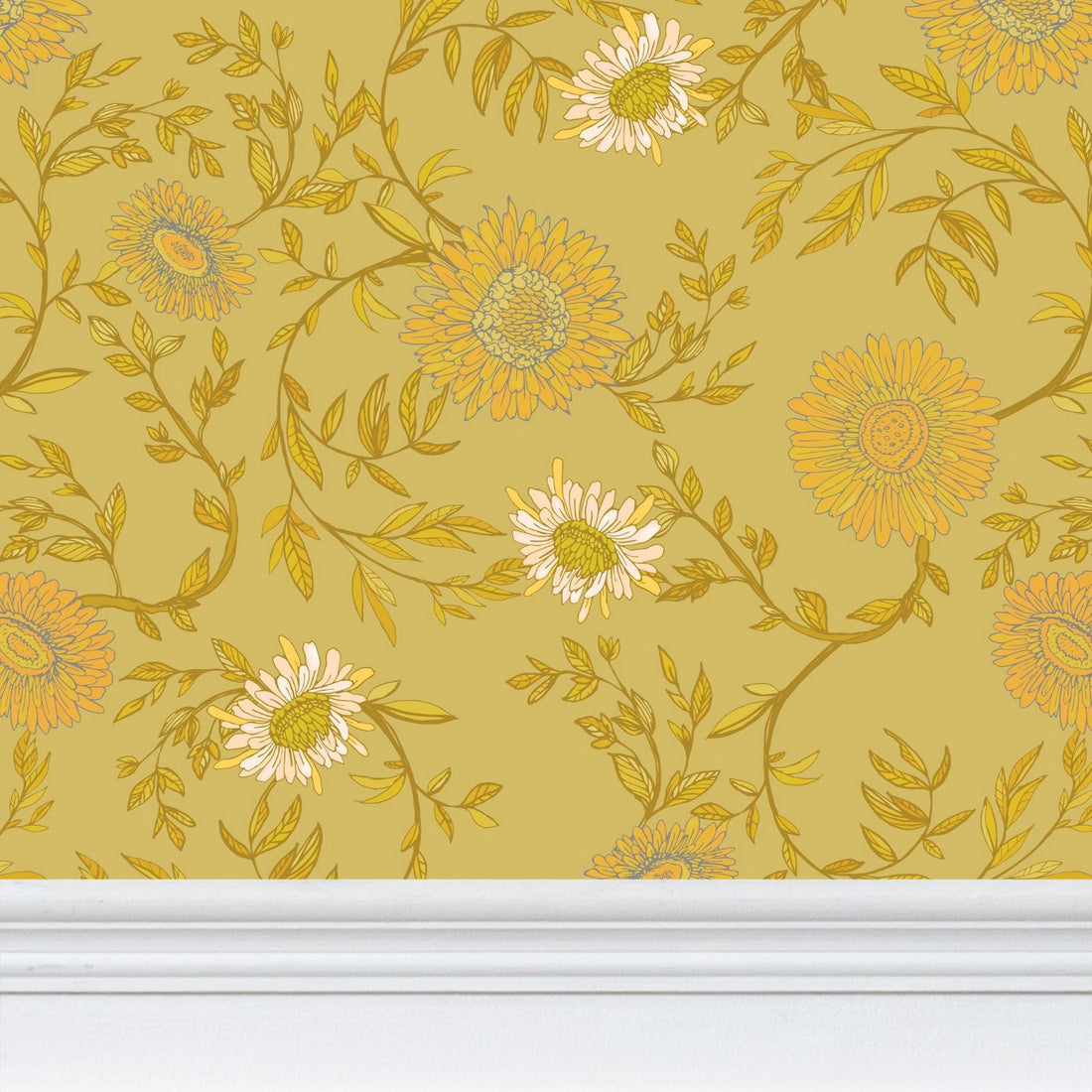 Chrysanthemum Wallpaper, Old World Yellow Ramble &amp; Roam