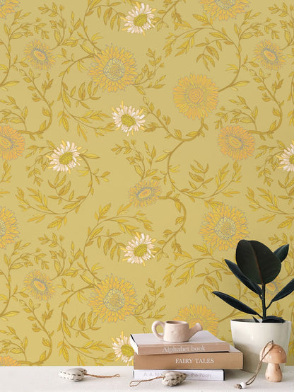 Chrysanthemum Wallpaper, Old World Yellow Ramble &amp; Roam