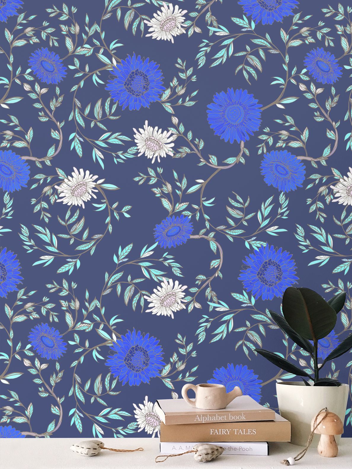 Chrysanthemum Wallpaper, Van Gogh Blue Ramble & Roam