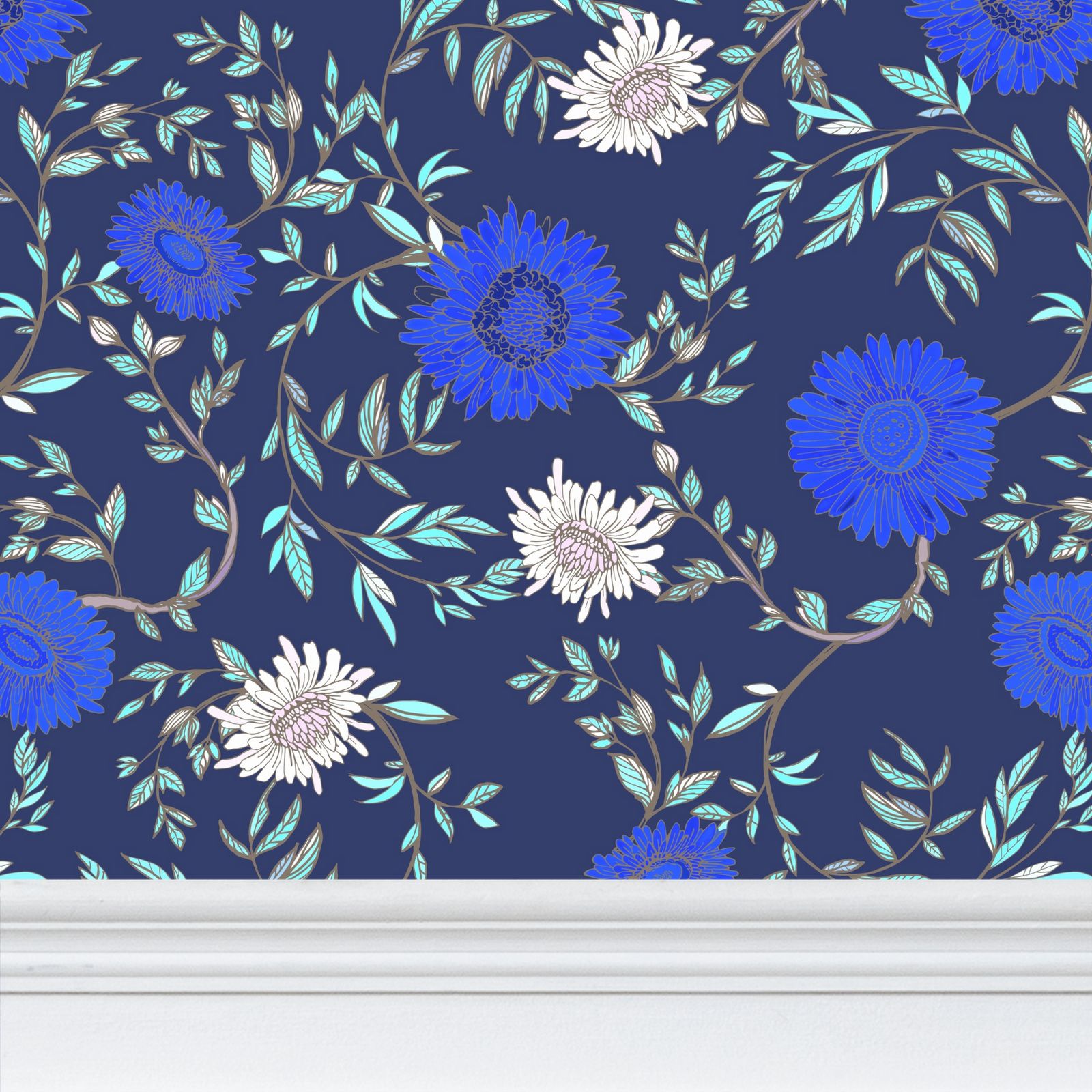 Chrysanthemum Wallpaper, Van Gogh Blue Ramble & Roam