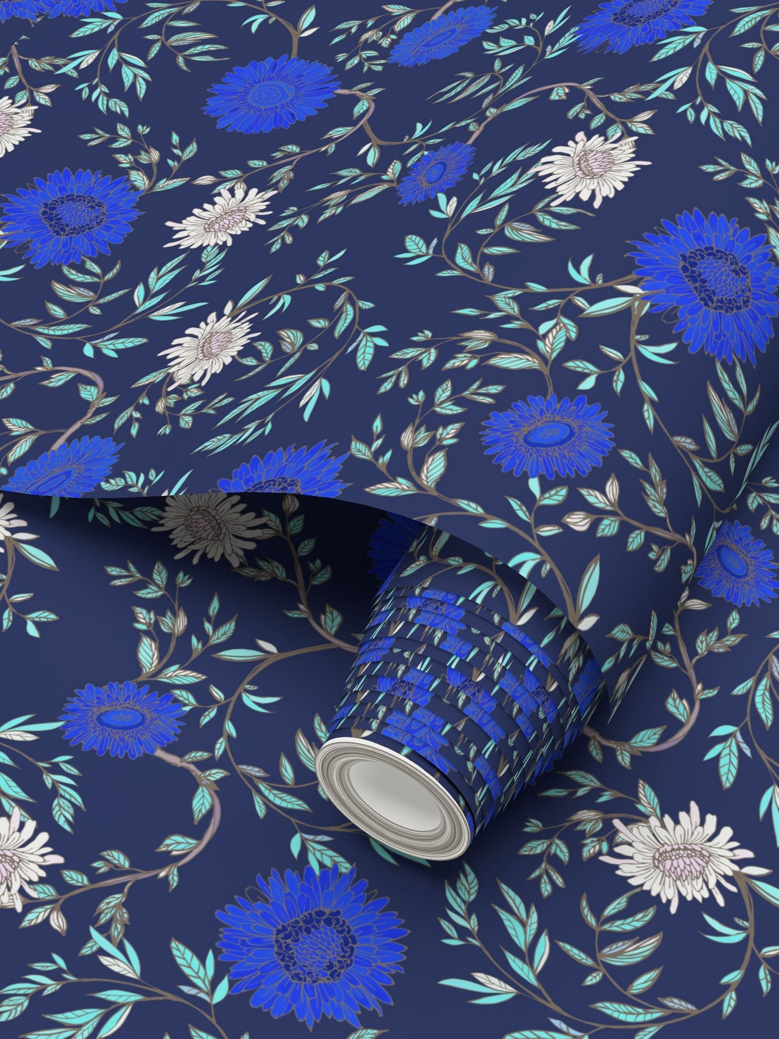 Chrysanthemum Wallpaper, Van Gogh Blue Ramble & Roam