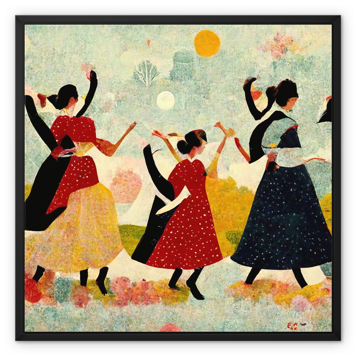 Grandma Moses witches Framed Canvas Ramble & Roam