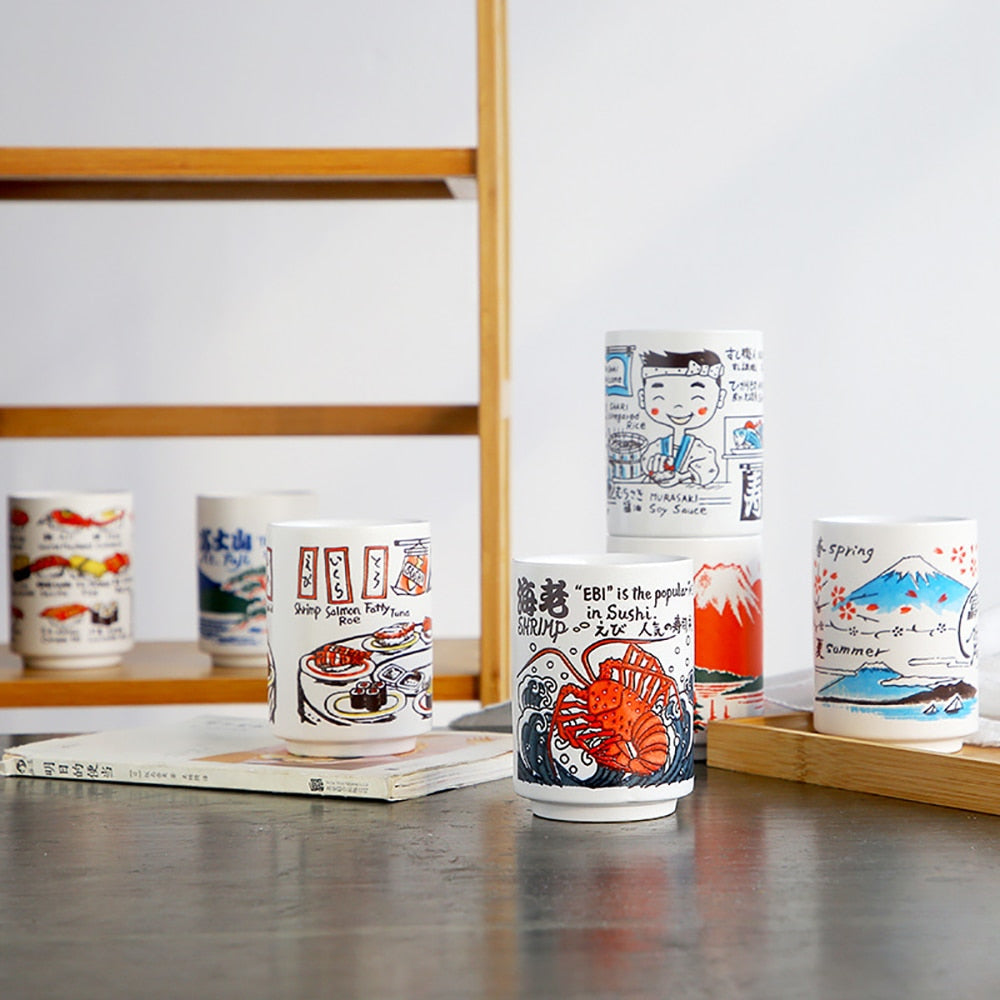 Japanese Ceramic Hand-painted Sake Mugs, 10oz. Ramble & Roam