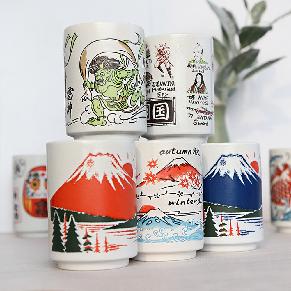 Japanese Ceramic Hand-painted Sake Mugs, 10oz. Ramble & Roam
