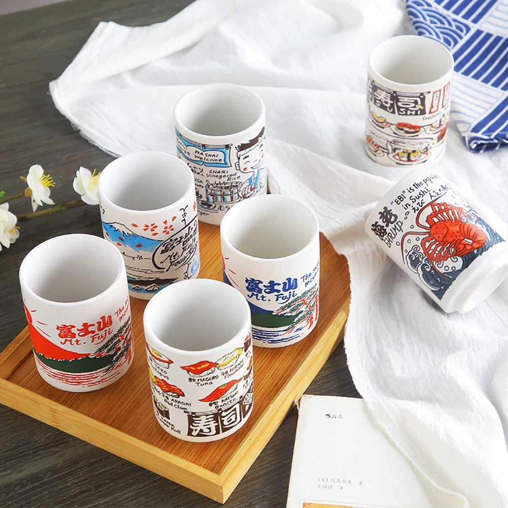 Japanese Ceramic Hand-painted Sake Mugs, 10oz. Ramble & Roam