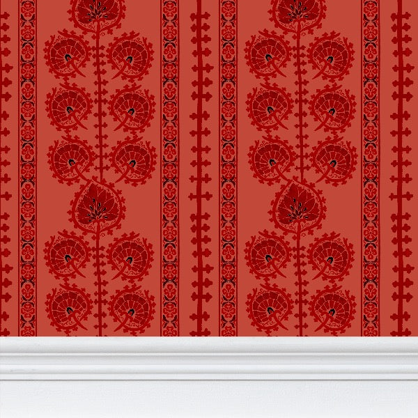 Moroccan Floral Wallpaper, Rust Reds Ramble &amp; Roam