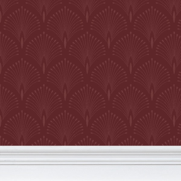 Art Deco Peacock Wallpaper, Cabernet and Rose