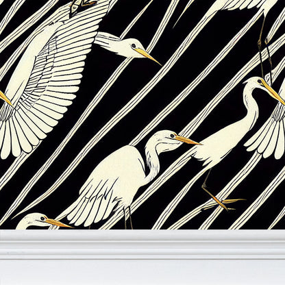 Egrets At Night, Black Wallpaper