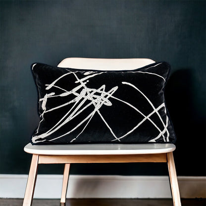 Modern Cut Velvet Pillow Black &amp; White