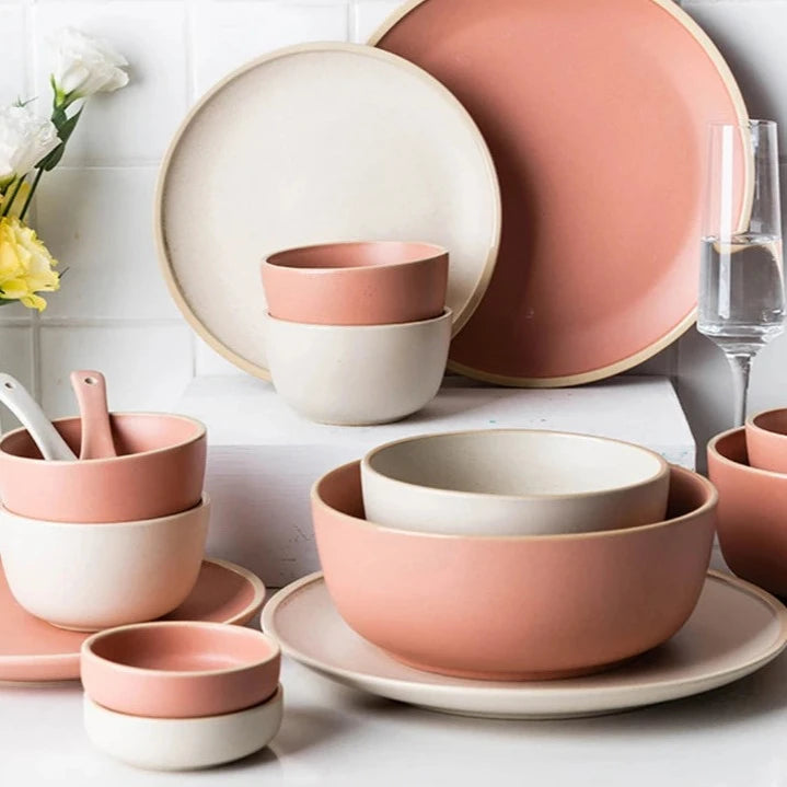 Soft Matte Japanese Individual Bowls and Spoons Dinnerware