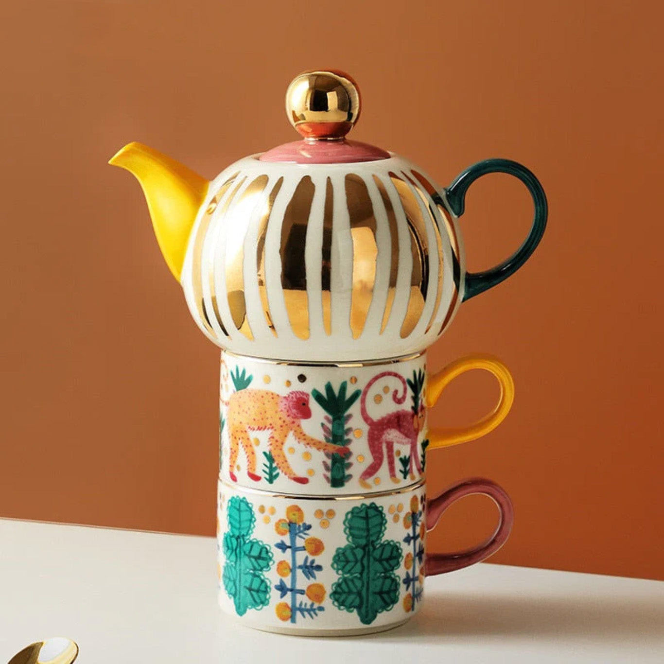 Exotica Tea for Two, Hand-Painted Tea Pot & Mugs Sets