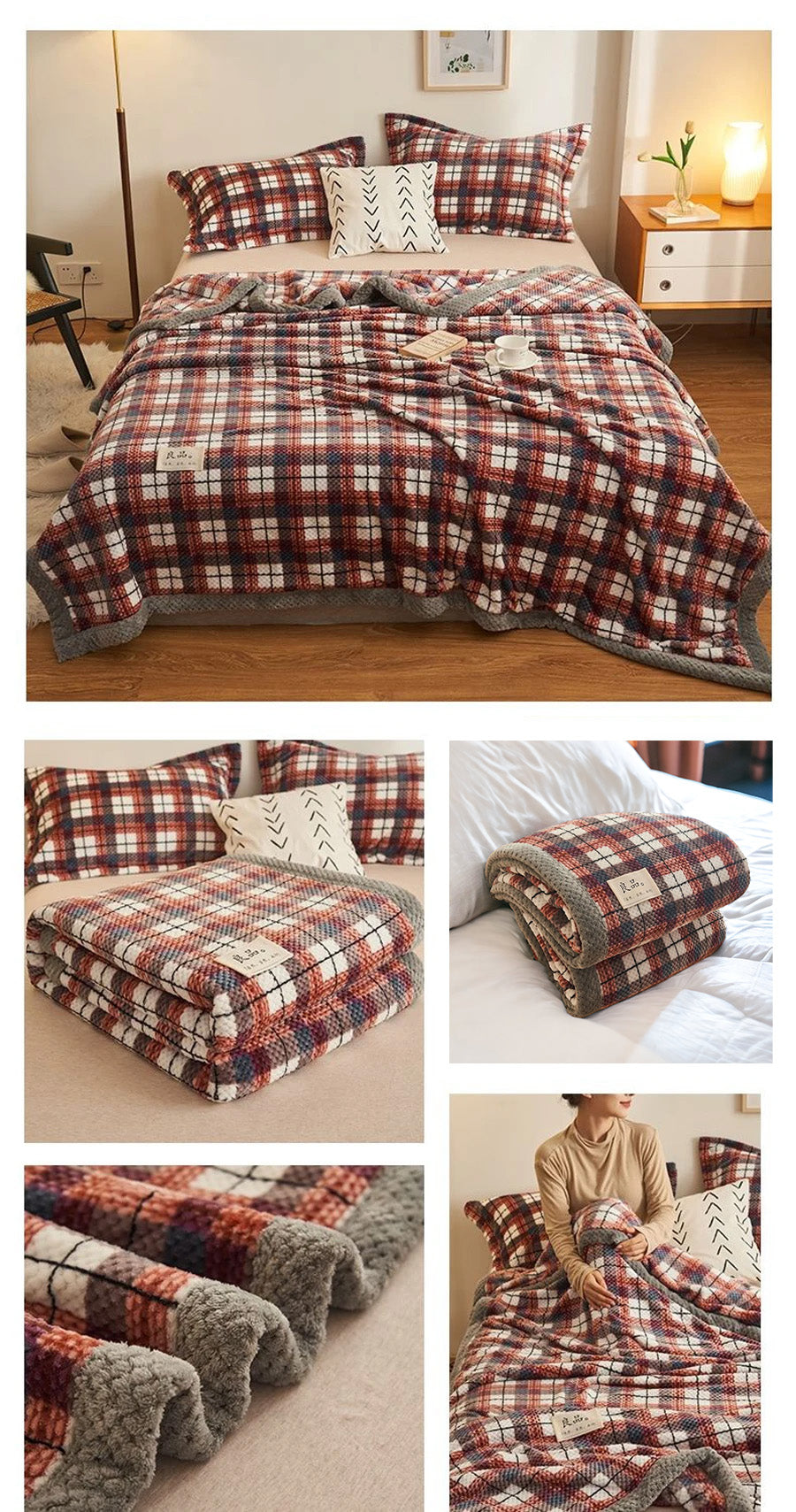 Cozy Plaid Chenille Bed Blanket