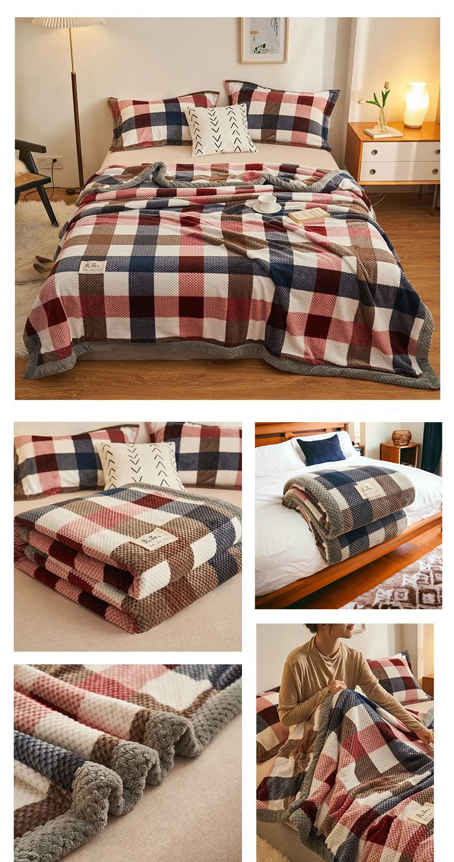 Cozy Plaid Chenille Bed Blanket