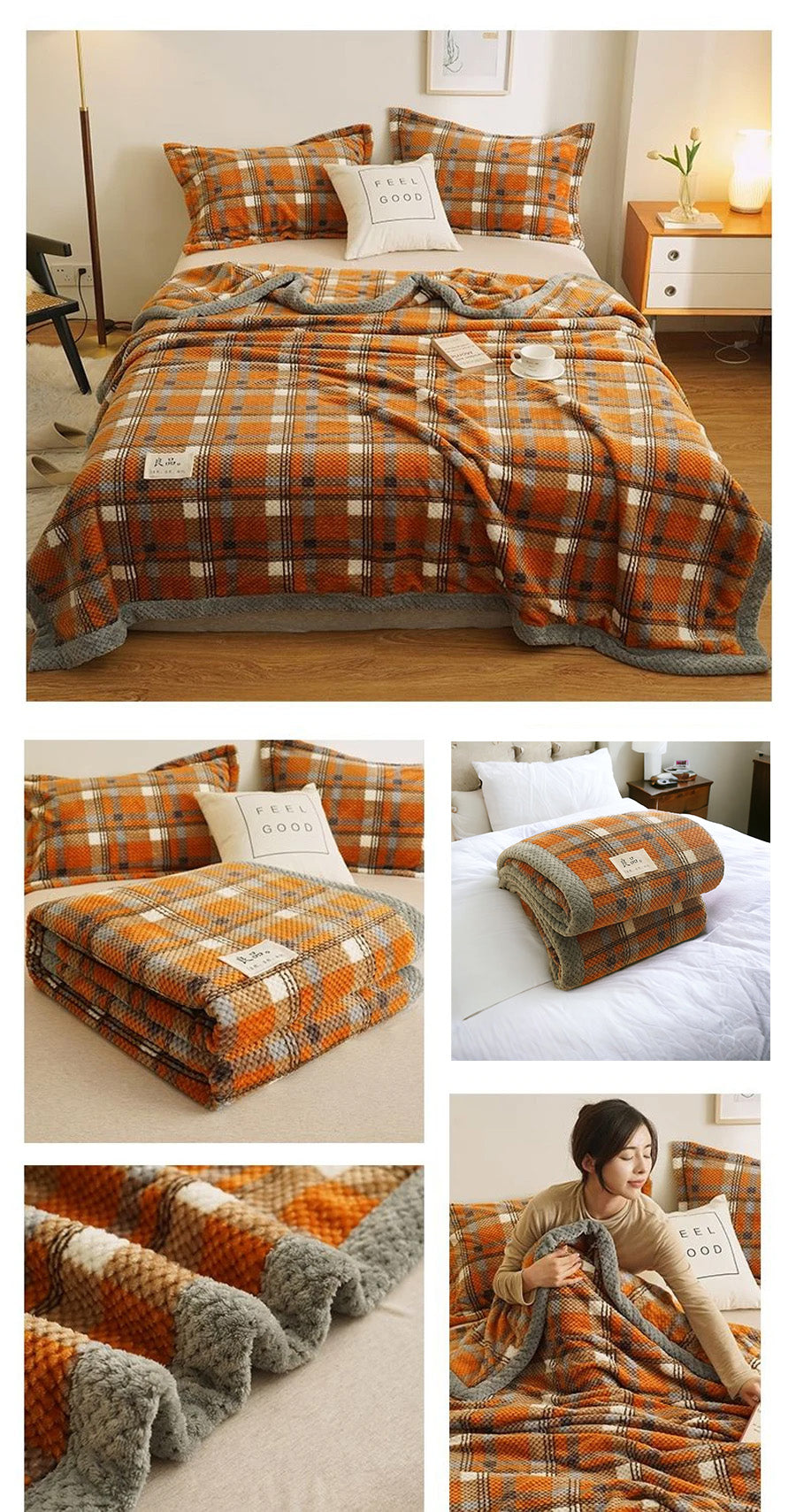 Cozy Plaid Chenille Bed Blanket