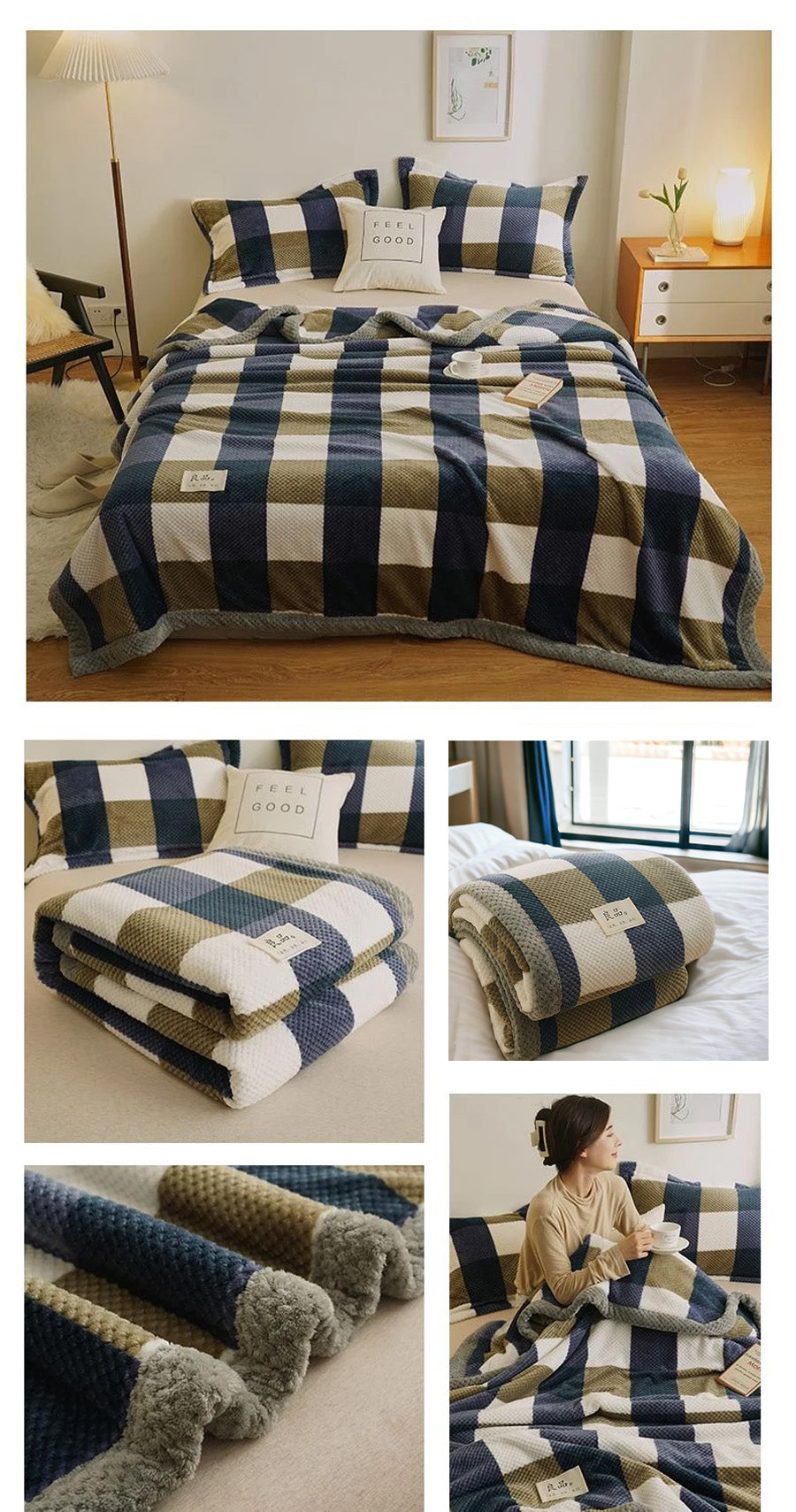 Cozy Plaid Chenille Bed Blanket