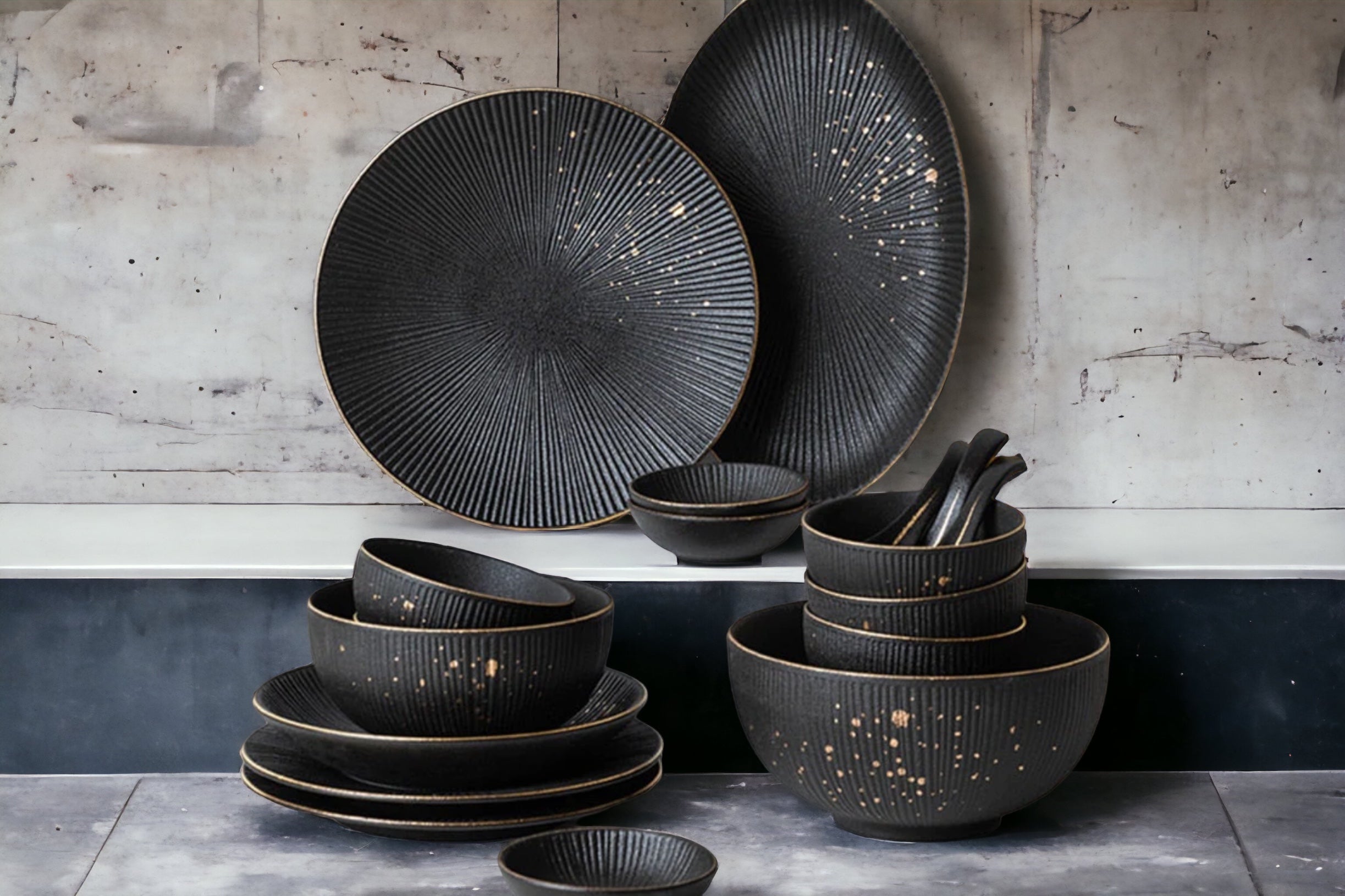 Matte Black Gold Handmade Ceramic Dishes