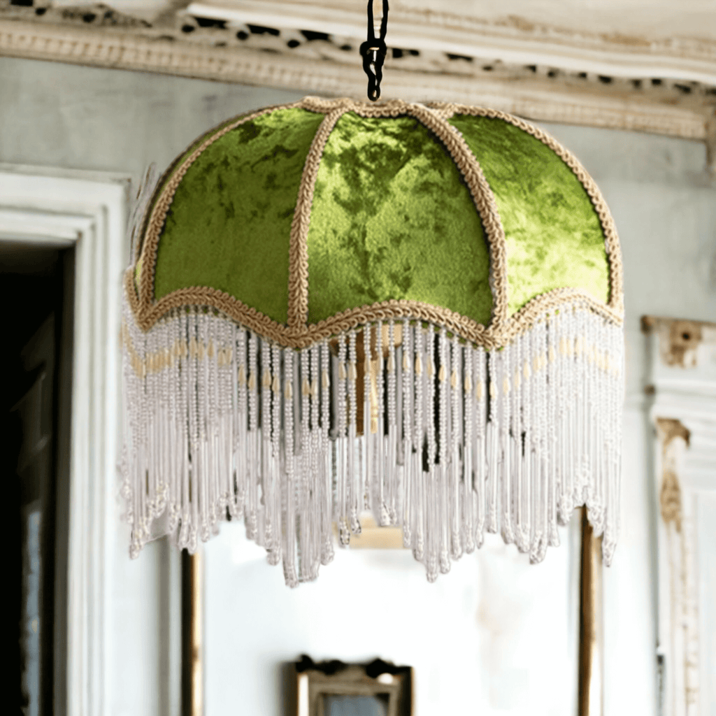 Luxury Pink Velvet Beaded Tassel Lampshade, Retro Pink Velvet Tassel L –  Monstera Drive