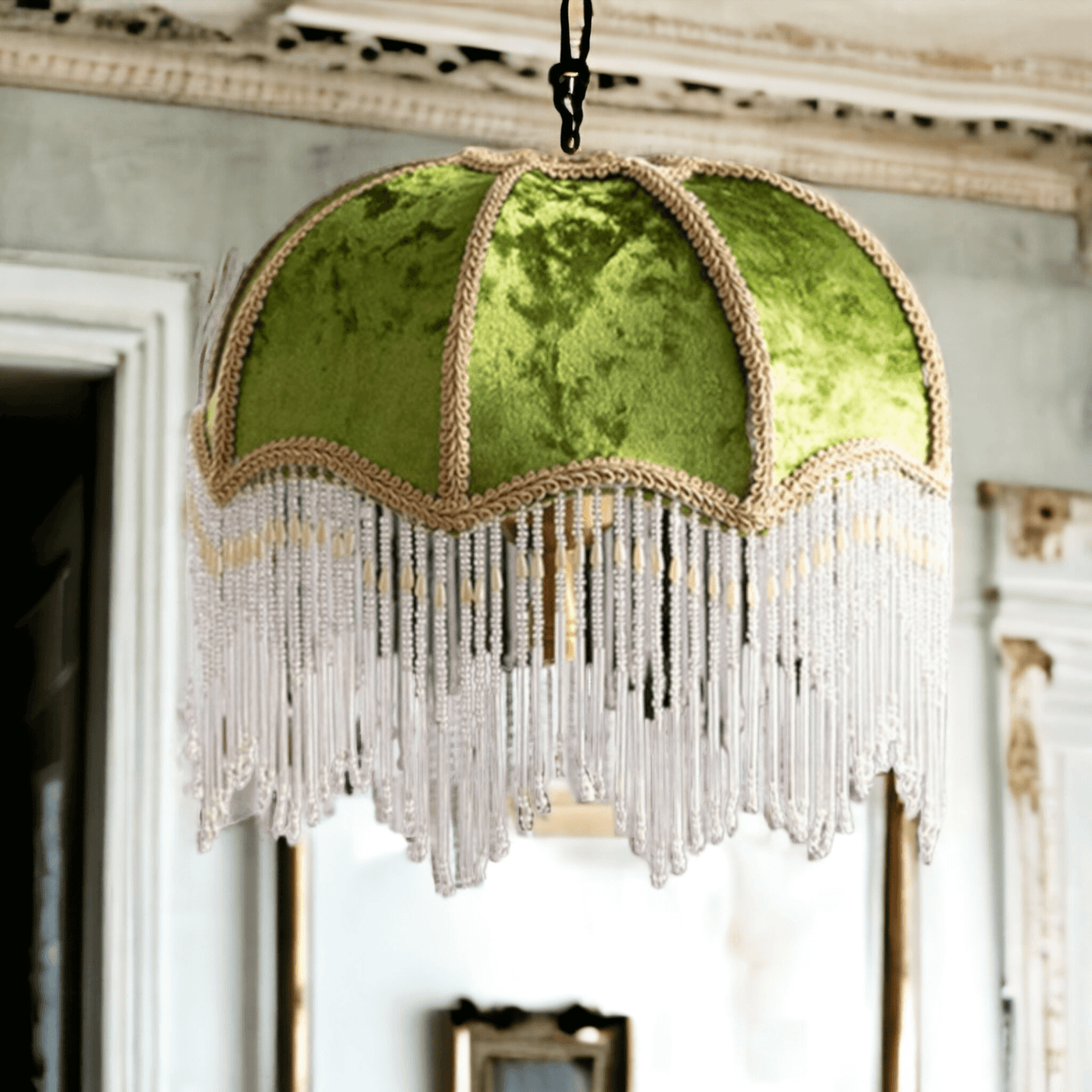 Retro Green/Pink Velvet Tasseling Lampshade